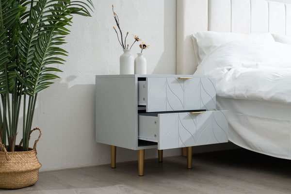 Modern 2-Drawer Bedside Table - Grey