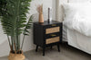 Rattan Bedside Table with 2 Drawers - Black