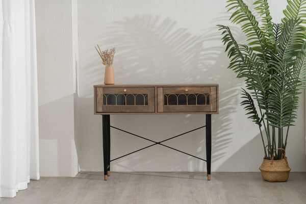 Modern Console Table with 2 Drawers - Brown