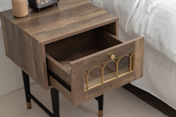 Bedside Table with 2 Drawers - Brown