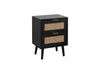 Rattan Bedside Table with 2 Drawers - Black