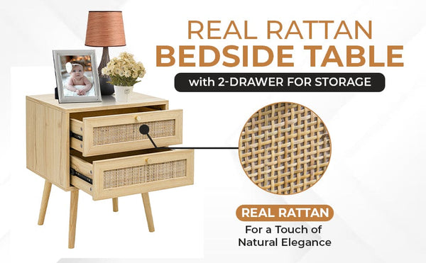 Modern 2- Draw Bedside Table - Light Brown