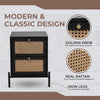 Modern Rattan 2-Draw Bedside Table - Black