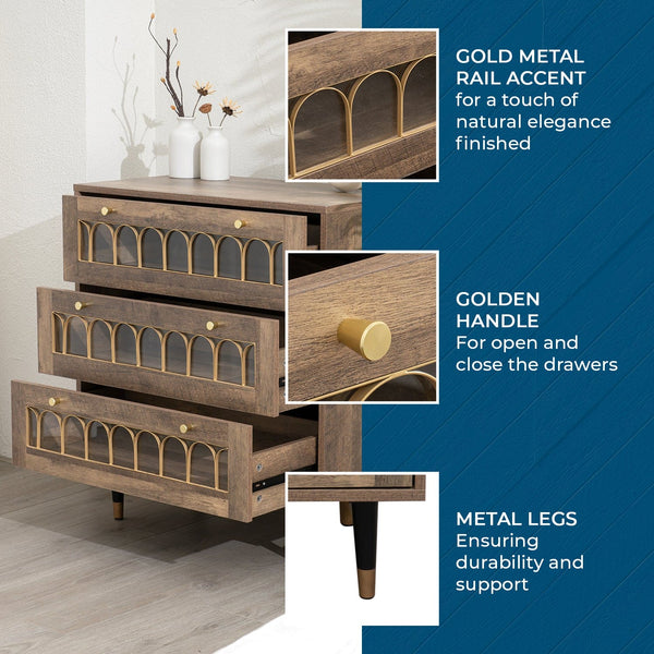 Modern 3-Drawer Chest of Drawers - Brown