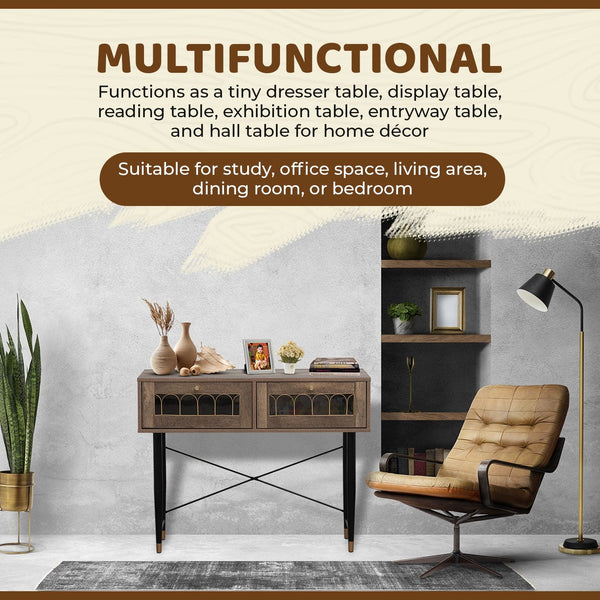 Modern Console Table with 2 Drawers - Brown