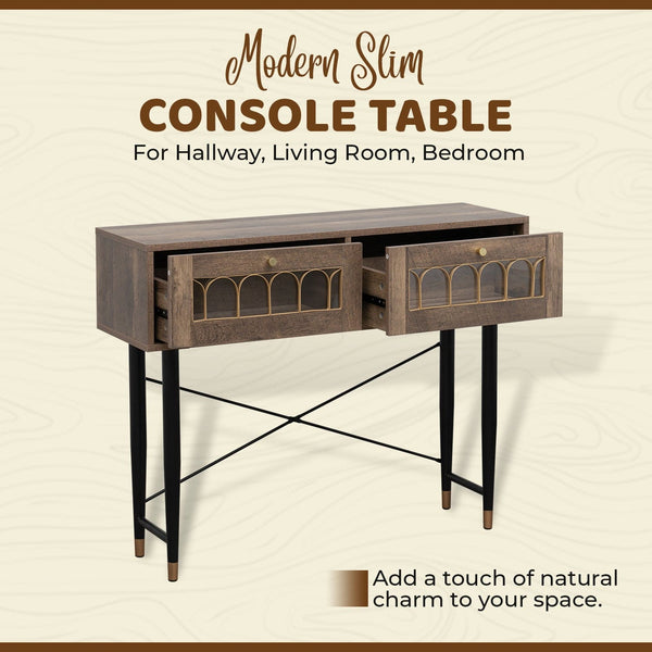 Modern Console Table with 2 Drawers - Brown