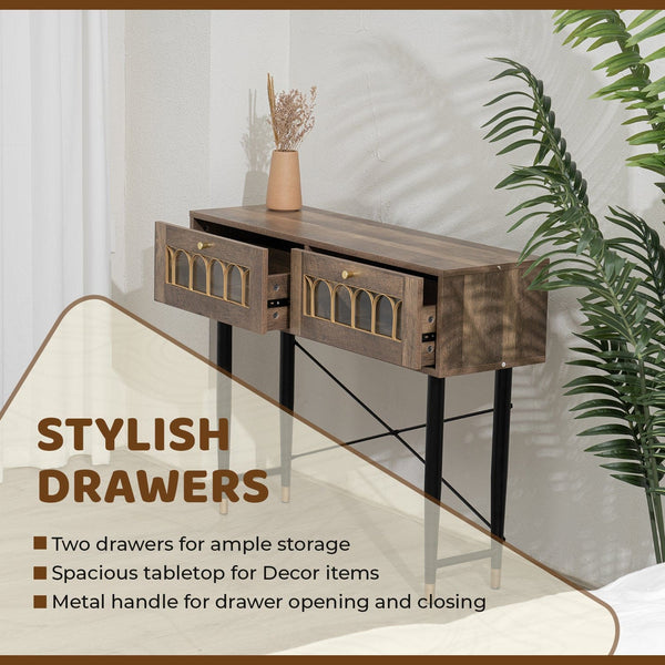 Modern Console Table with 2 Drawers - Brown