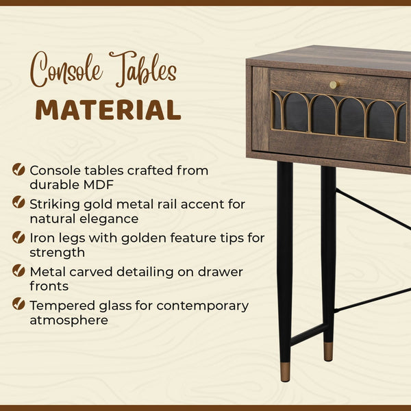 Modern Console Table with 2 Drawers - Brown