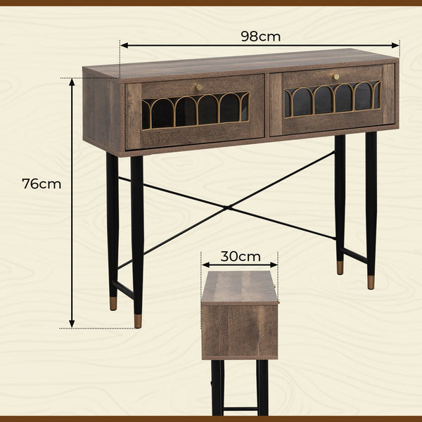 Modern Console Table with 2 Drawers - Brown