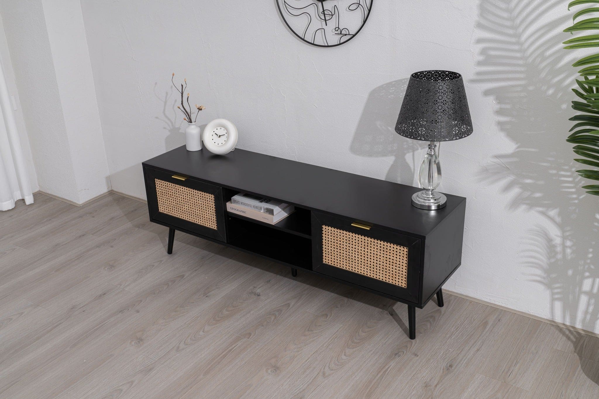 Modern Rattan TV Stand - Black | Home Stuff Plus
