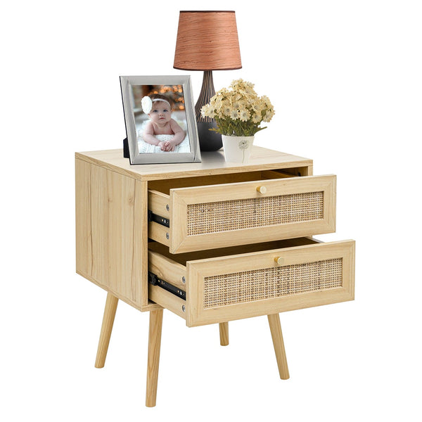 Modern 2- Draw Bedside Table - Light Brown