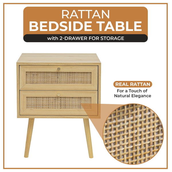 Modern 2- Draw Bedside Table - Light Brown