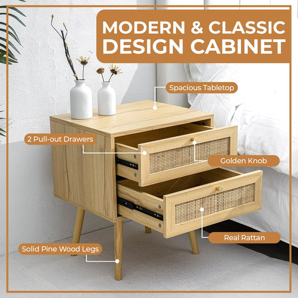 Modern 2- Draw Bedside Table - Light Brown