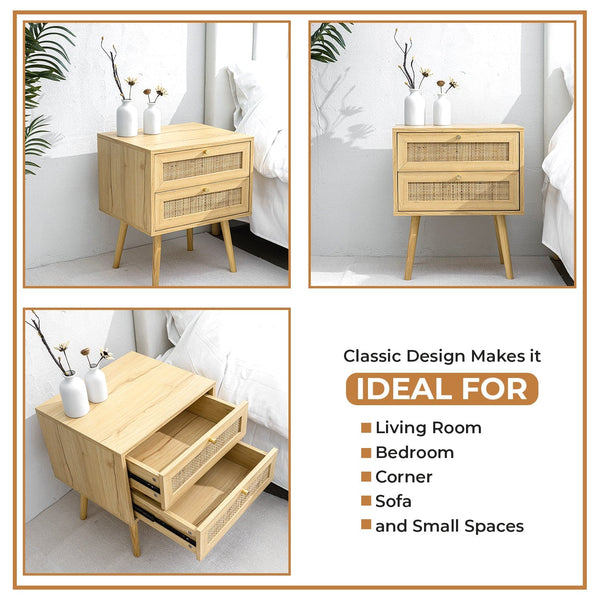 Modern 2- Draw Bedside Table - Light Brown