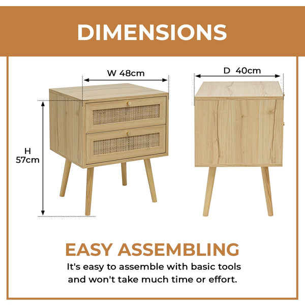 Modern 2- Draw Bedside Table - Light Brown