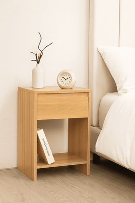 Compact Bedside Table with Drawer - Solid Wood Bedside Cabinet with Shelf (40x29.5x55 cm)