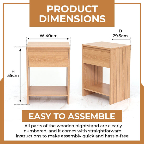 wooden bedside table - slim bedside cabinet - bedside drawer