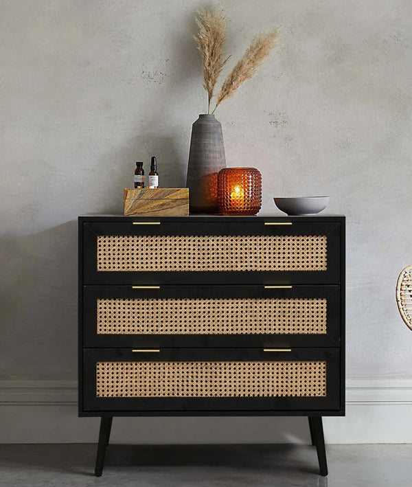 black rattan chest of drawer