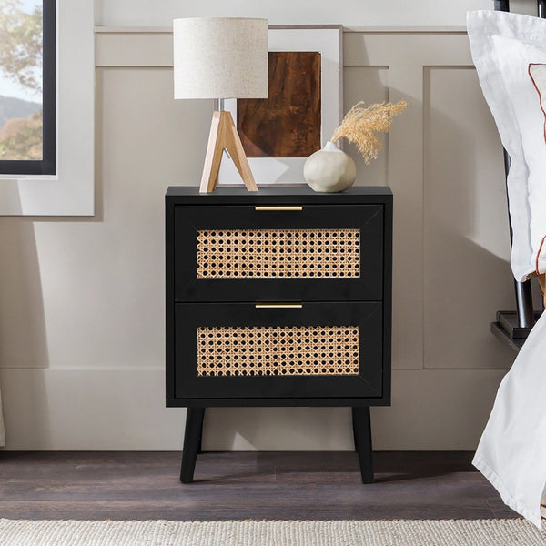 rattan bedside table bedside cabinet with 2 drawer nightstand