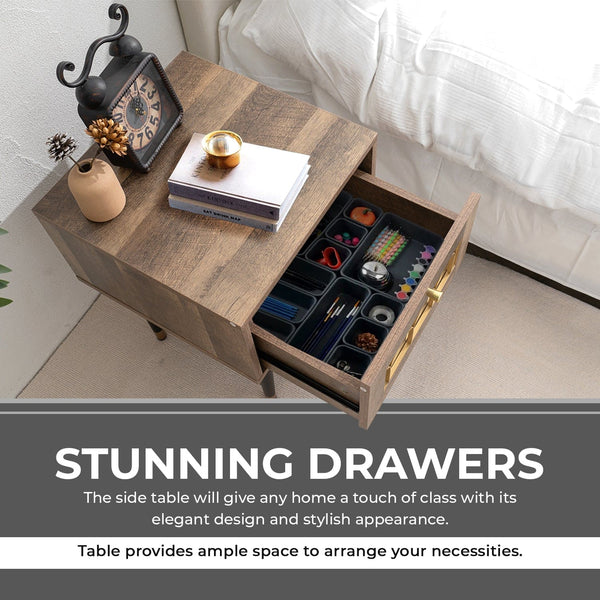 Bedside Table with 2 Drawers - Brown