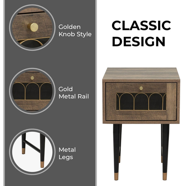 Bedside Table with 2 Drawers - Brown