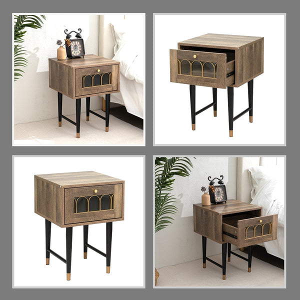 Bedside Table with 2 Drawers - Brown