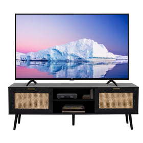 Modern Rattan TV Stand - Black