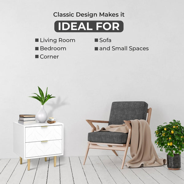 wooden bedside table - White slim bedside table